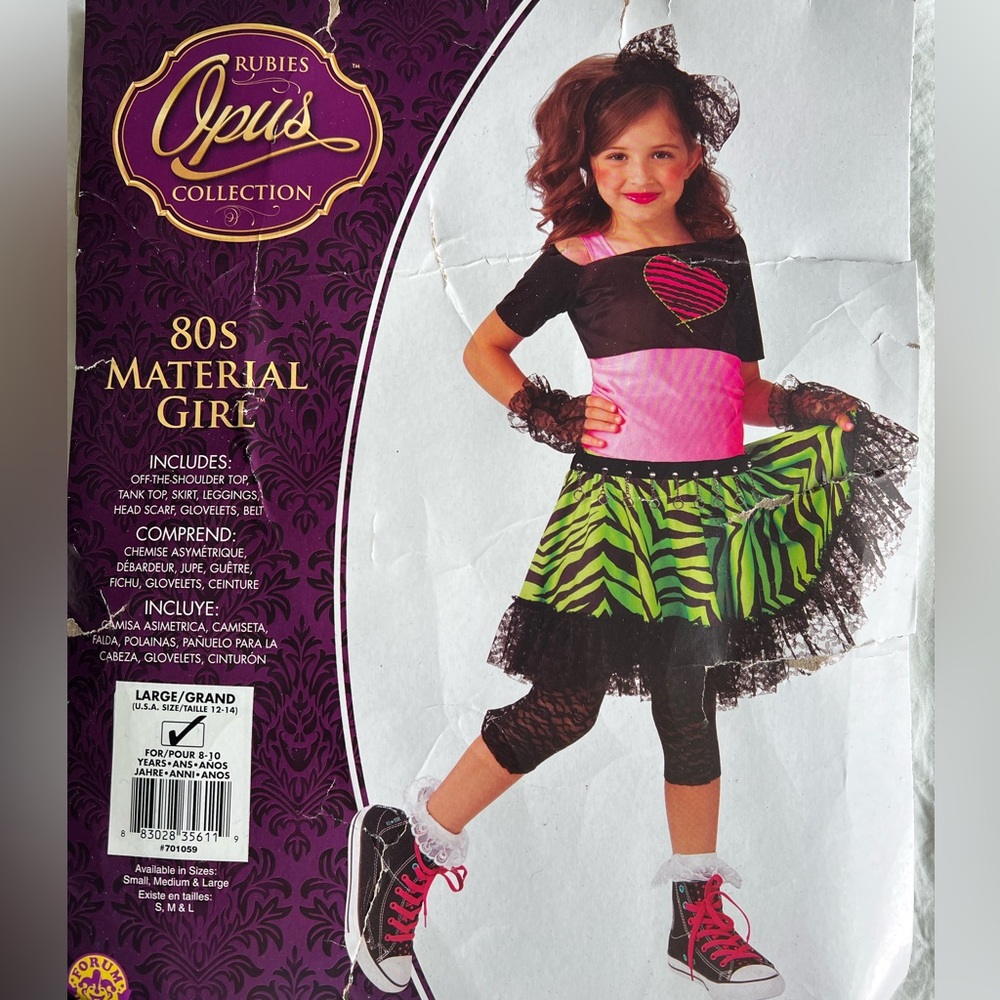 NWT Rubie's 80s Material Girl Costume - Black, Neon Pink & Green. Size L 12-14
G